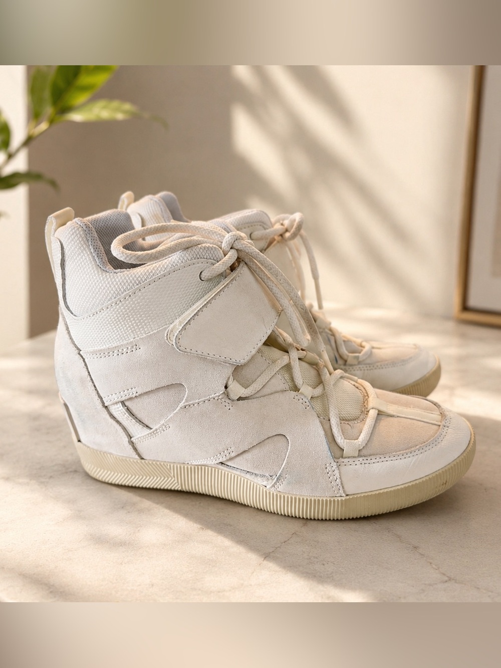 Sorel Cream High-Top Wedge Sneakers